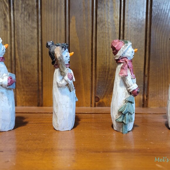 Cute Resin Snowman Figurines Vintage Christmas Holiday Set of 4 - Picture 3 of 5